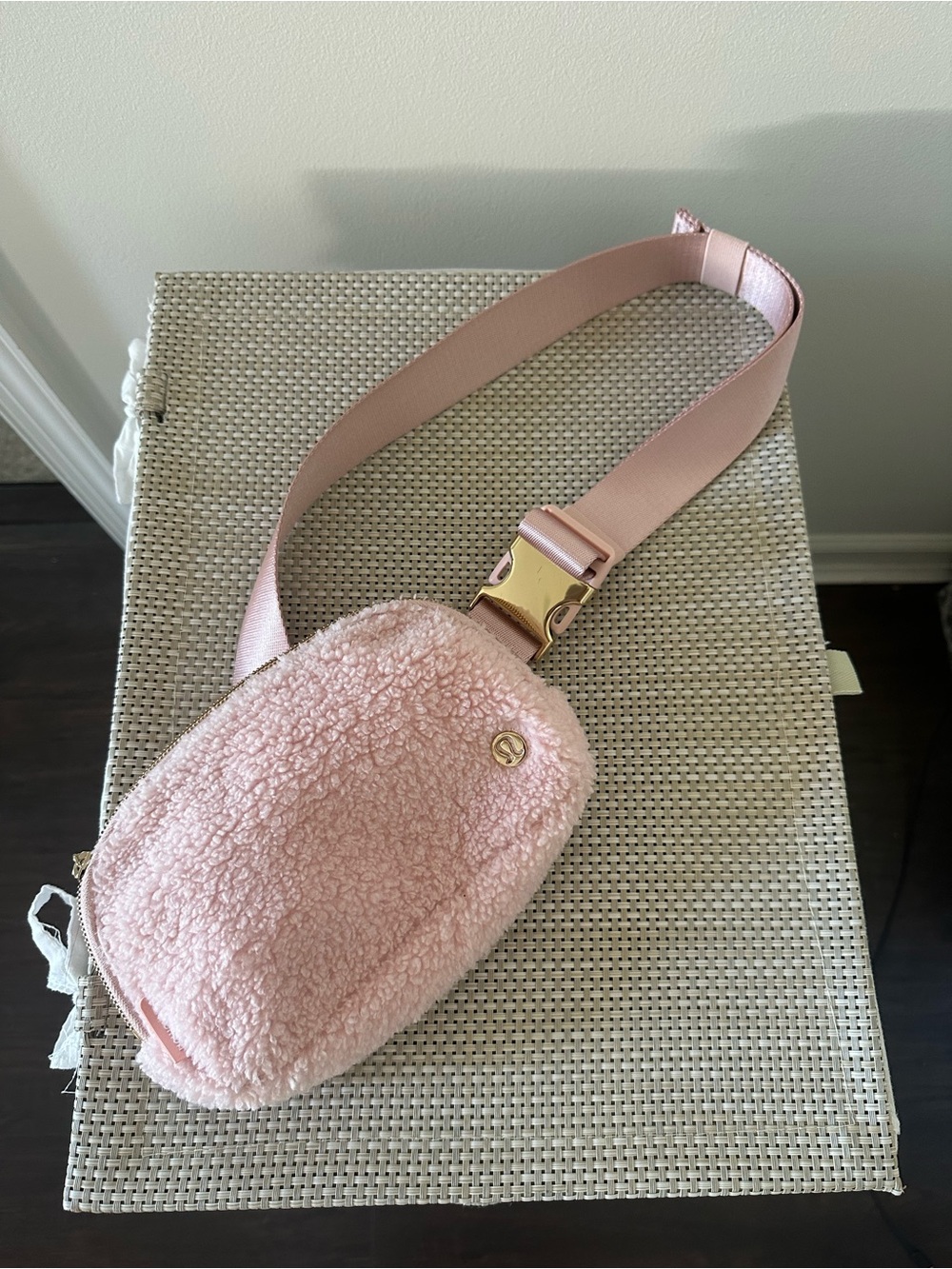 lululemon athletica Pink Sherpa Crossbody Belt Bag with Gold Hardware